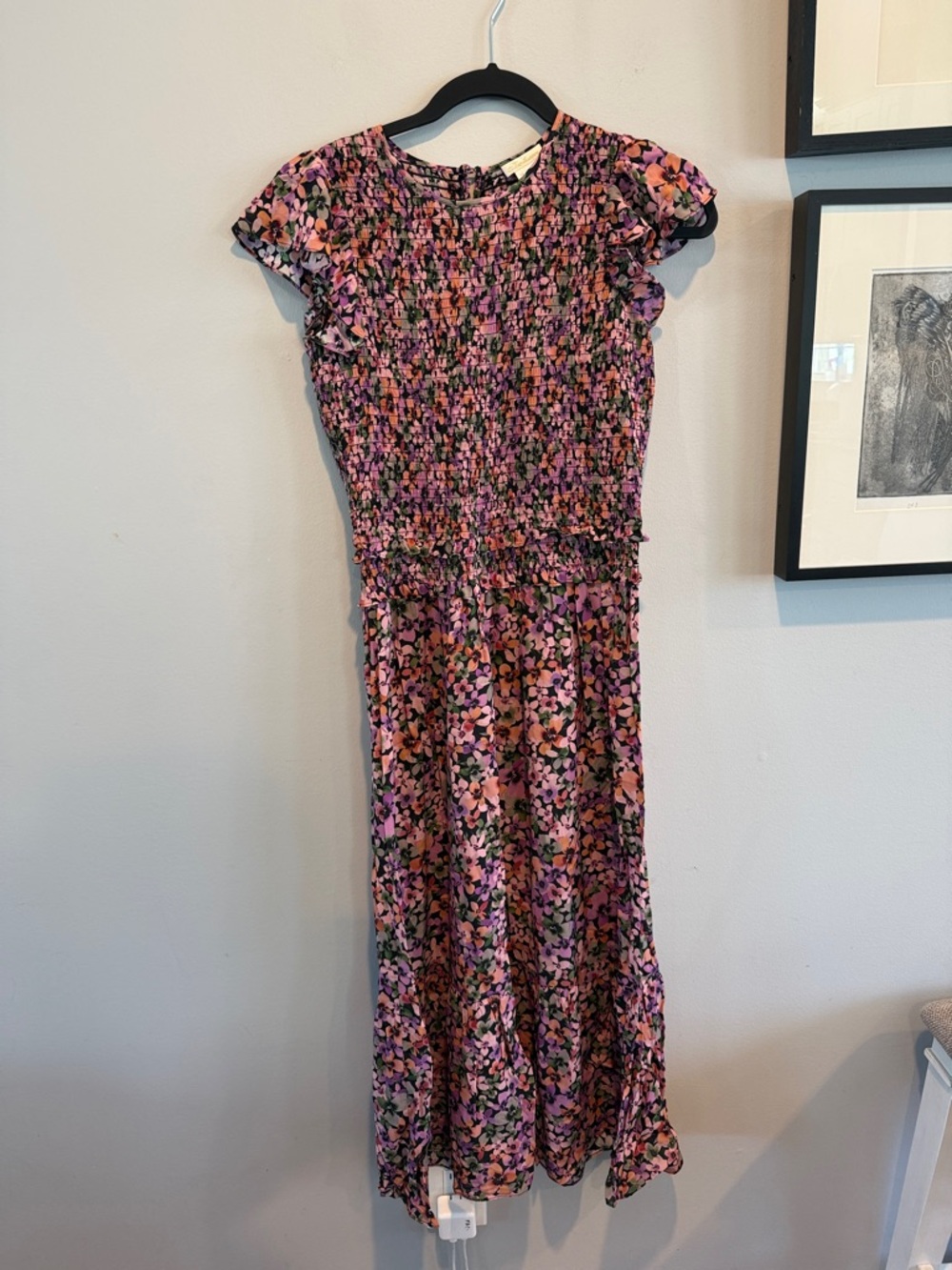 Shoshanna Floral Smocked Calf-Length Dress